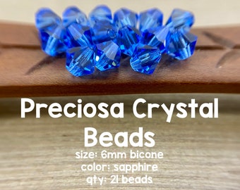 Preciosa Crystal, Czech Glass, 6mm Bicone, Sapphire Blue, 21 Pieces