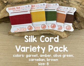 Griffin Silk Cord With Needle Variety Pack, Size 8, Autumn Colors, 5 Packs