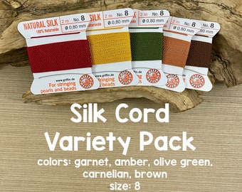Griffin Silk Cord With Needle Variety Pack, Size 8, Autumn Colors, 5 Packs