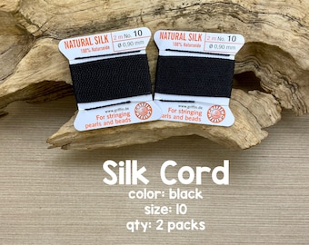 Griffin Silk Cord With Needle, Size 10, Black, 2 Packs