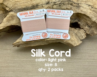 Griffin Silk Cord With Needle, Size 8, Light Pink, 2 Packs