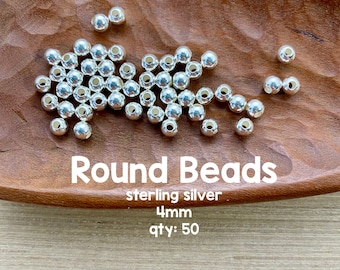 Sterling Silver Round Beads, 4mm, 50 Pieces