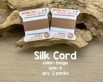 Griffin Silk Cord With Needle, Size 6, Beige, 2 Packs