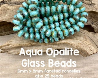 Aqua Opalite Mix Faceted Rondelle Glass Beads, 6x8mm, 10 Beads