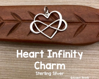 Sterling Silver Heart Infinity Charm, 18x23mm, With Ring