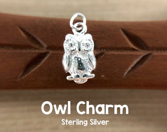 Sterling Silver Owl Charm, 15mm, With Ring