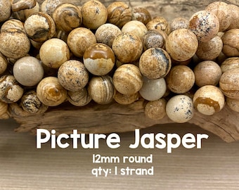 Picture Jasper Gemstone Beads, 12mm Round, 15"-16" Strand