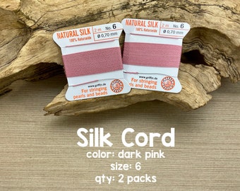Griffin Silk Cord With Needle, Size 6, Dark Pink, 2 Packs