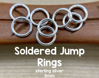 Sterling Silver Soldered Jump Rings, 8mm, 10 Pieces