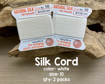 Griffin Silk Cord With Needle, Size 10, White, 2 Packs