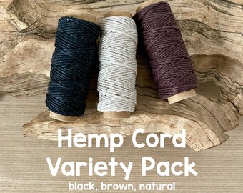 Hemp Cord Variety Pack, 3 Spools: Black, Brown, Natural, 1mm, Macrame Cord