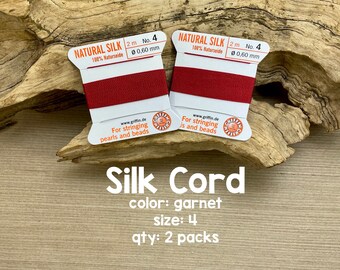 Griffin Silk Cord With Needle, Size 4, Garnet, 2 Packs
