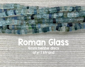 Ancient Roman Glass Disc Heishe Beads, 15-16 Inch Strand