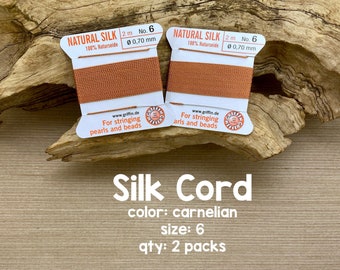 Griffin Silk Cord With Needle, Size 6, Carnelian, 2 Packs