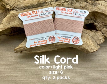Griffin Silk Cord With Needle, Size 6, Light Pink. 2 Packs
