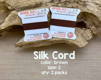 Griffin Silk Cord With Needle, Size 2, Brown, 2 Packs