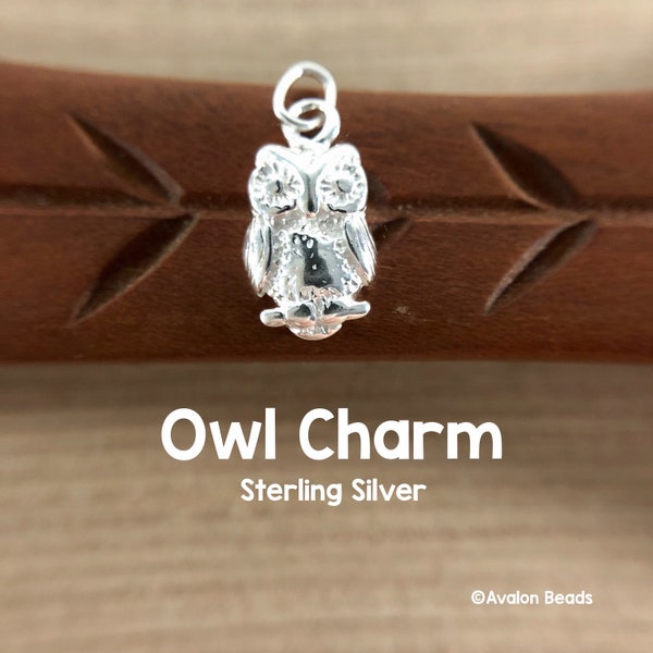 Sterling Silver Owl Charm, 15mm, With Ring