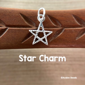 Sterling Silver Star Charm,  12mm, With Ring