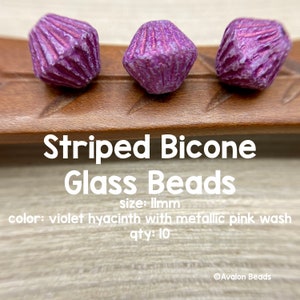 11mm Czech Glass Bicone, Violet Hyacinth With a Metallic Pink Wash, 10 Beads