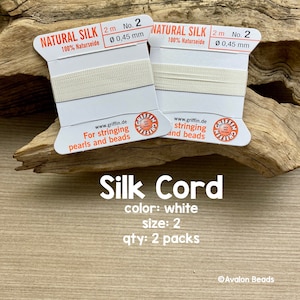Griffin Silk Cord With Needle, Size 2, White, 2 Packs