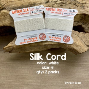 Griffin Silk Cord With Needle, Size 6, White, 2 Packs
