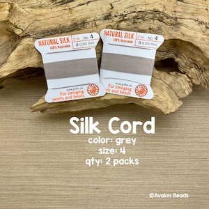 Griffin Silk Cord With Needle, Size 4, Gray, 2 Packs