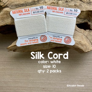 Griffin Silk Cord With Needle, Size 10, White, 2 Packs