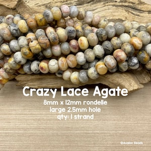 Duże koraliki z agatu Crazy Lace z otworem, rondel 8 mm x 12 mm, sznur 8&quot;