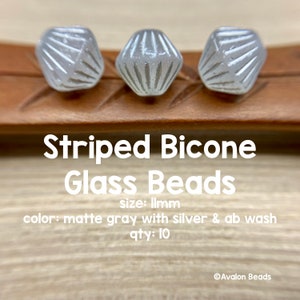 Czech Glass Bicone, 11mm, Matte Gray With a Silver And AB Finish, 10 Beads