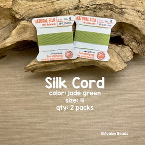 Griffin Silk Cord With Needle, Size 4, Jade Green, 2 Packs