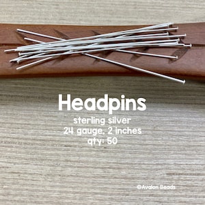 Sterling Silver Head Pins, 2 Inches, 24 Gauge, 50 Pieces