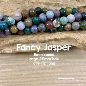 Large Hole Fancy Jasper Gemstone Beads, 8mm Round, 8" Strand