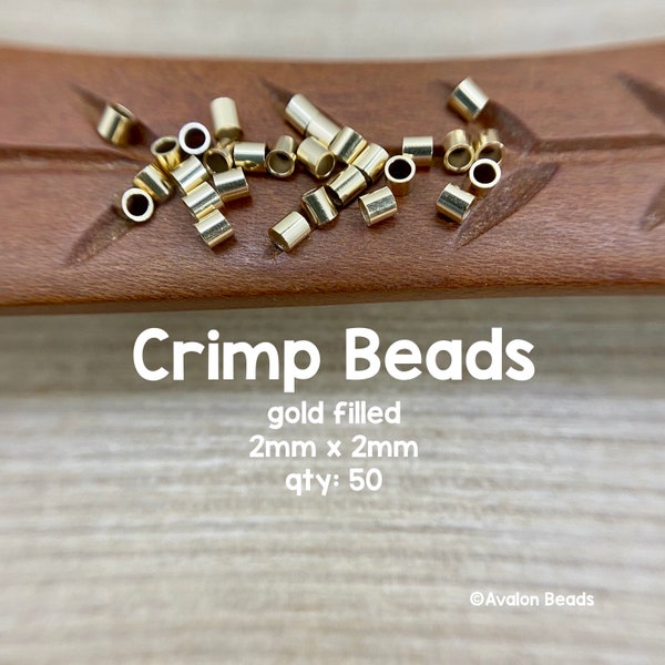 Gold Filled Crimp Beads, 2x2mm, 50 Pieces