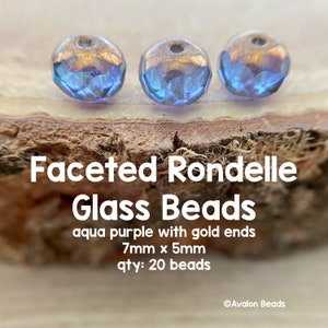 Aqua Purple with Gold Capping On Ends Faceted Rondelle Glass Beads, 5x7mm, 20 Beads