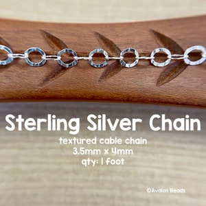 Sterling Silver Chain, 3.5x4mm, Textured Cable Chain, By the Foot