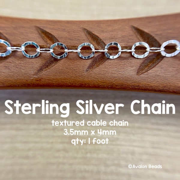Sterling Silver Chain, 3.5x4mm, Textured Cable Chain, By the Foot