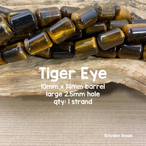 Large Hole Tiger Eye Gemstone Beads, 10mm x 14mm Barrel, 8" Strand