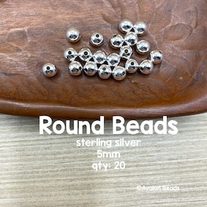 Sterling Silver Beads, 5mm Round Beads, 20 Pieces