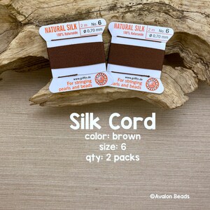 Griffin Silk Cord With Needle, Size 6, Brown, 2 Packs
