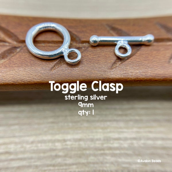 Toggle Clasp, Sterling Silver 9mm Round Style, 1 Set