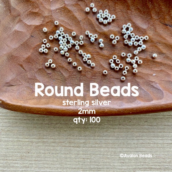 Sterling Silver Round Beads, 2mm, 100 Pieces