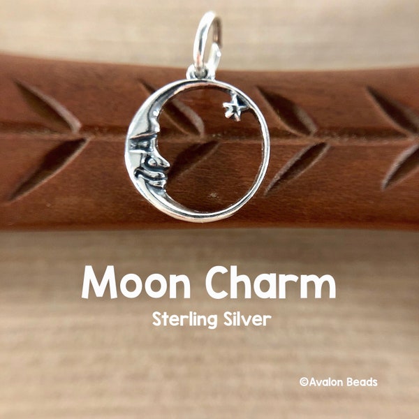 Sterling Silver Moon Charm, 14mm, With Ring