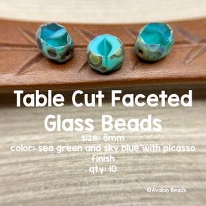 8 mm Tischschliff facettierte böhmische Glasperlen, Seegrün und Himmelblau mit Picasso Finish, 10 Perlen