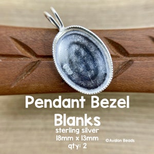 Sterling Silver Oval Pendant Bezel Blanks, 18x13mm, Two Pieces
