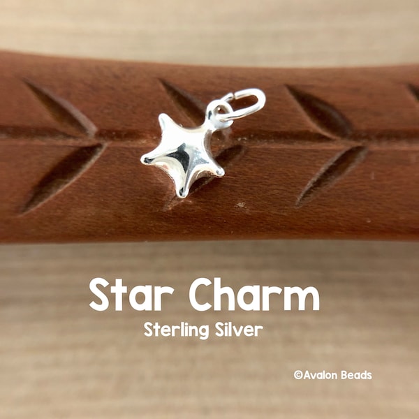 Sterling Silver Star Charm, Puffy Star, 7mm