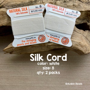 Griffin Silk Cord With Needle, Size 8, White, 2 Packs