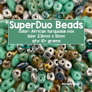 SuperDuo Beads, African Turquoise Mix