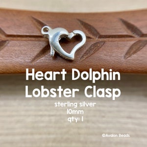 Sterling Silver Heart Dolphin Lobster Clasp, 10mm