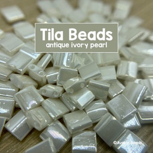 Tila Beads, Miyuki Japanese Seedbeads, Antique Ivory Pearl, Code # TL592, Double-Drilled Beads, 2 Holes