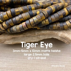 Large Hole Tiger Eye Gemstone Beads, 3mm-5mm x 10mm Matte Heishe, 8" Strand